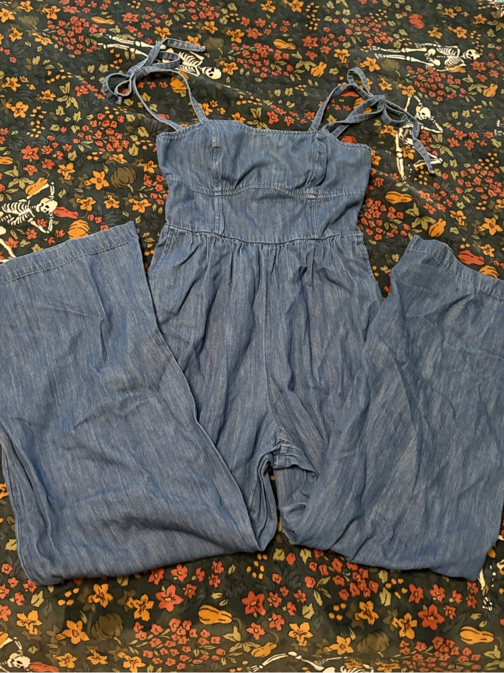 Old Navy Light Blue Chambray Tie-Shoulder Jumpsuit